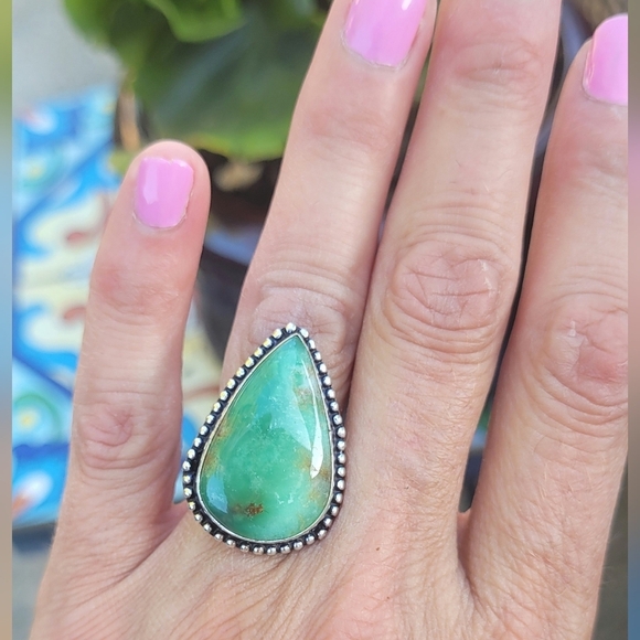 💚Genuine Chrysoprase Gemstone Ring - Picture 2 of 4